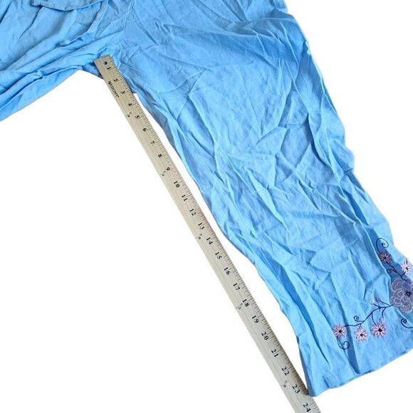 SAG HARBOR womens Sz 16 blue linen blend floral embroidered pants - Picture 6 of 7
